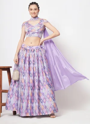 Purple Sequence Embroidery Digital Printed Lehenga Choli