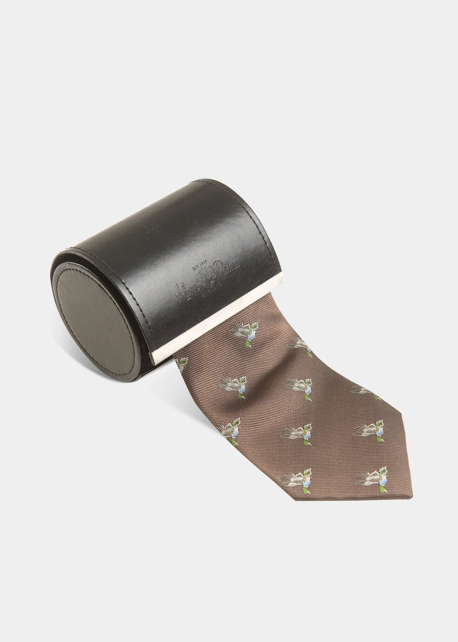 Ripon Silk Country Tie In Brown - Duck Design