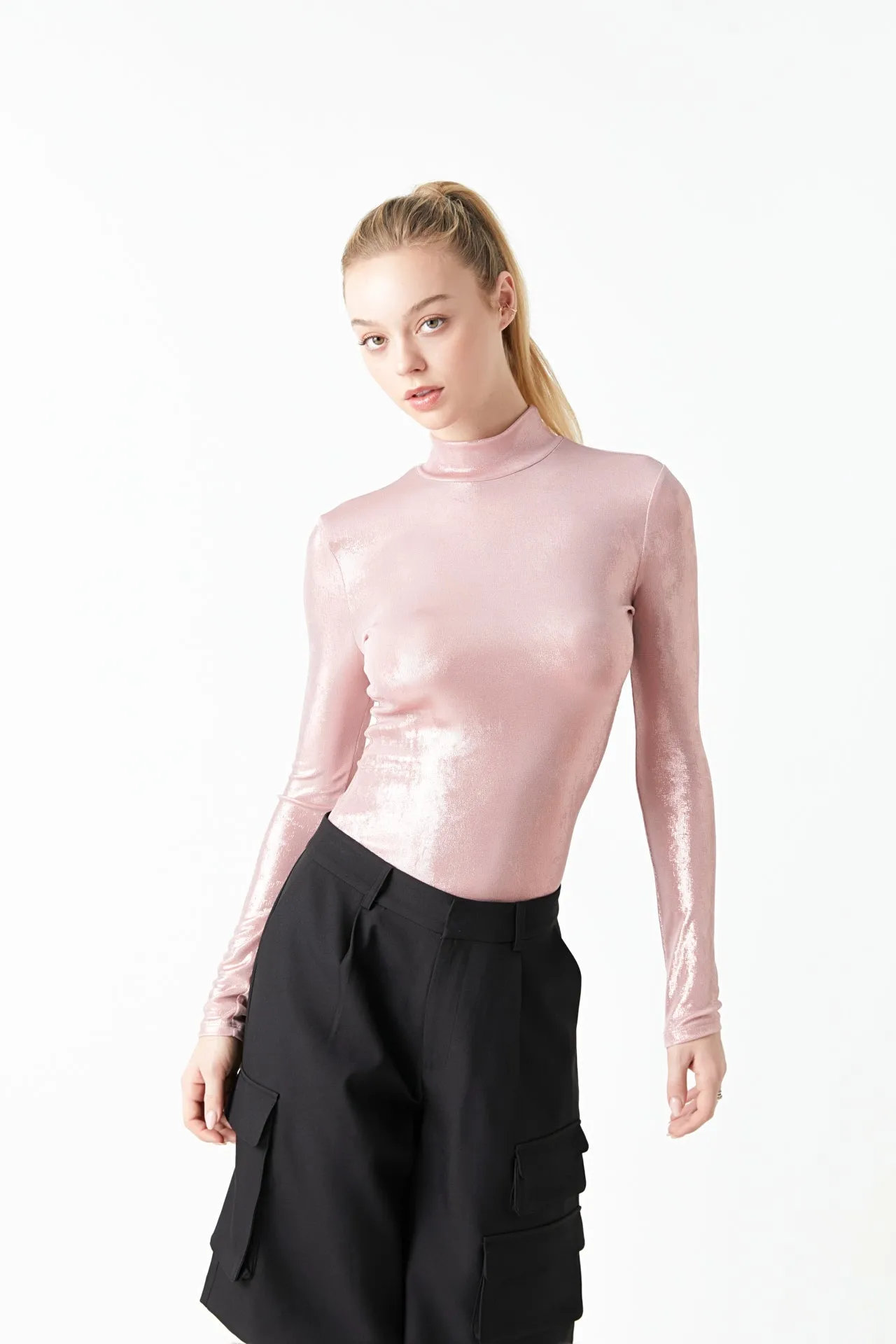 Shiny Turtle Neck Top