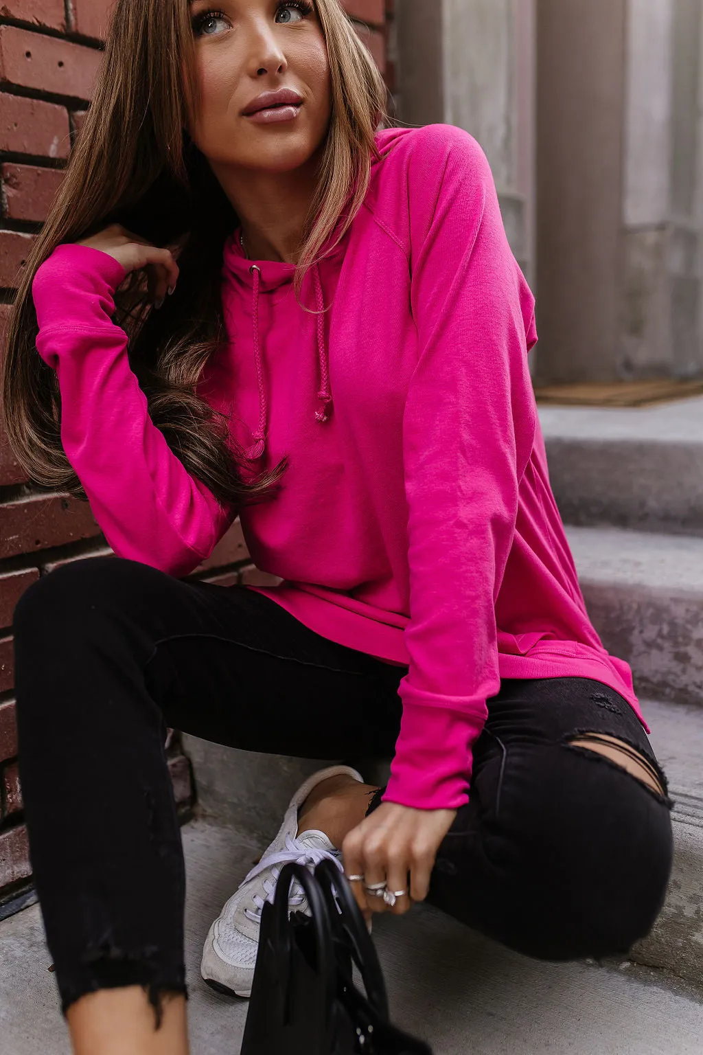 Sideslit Hoodie - Hot Pink