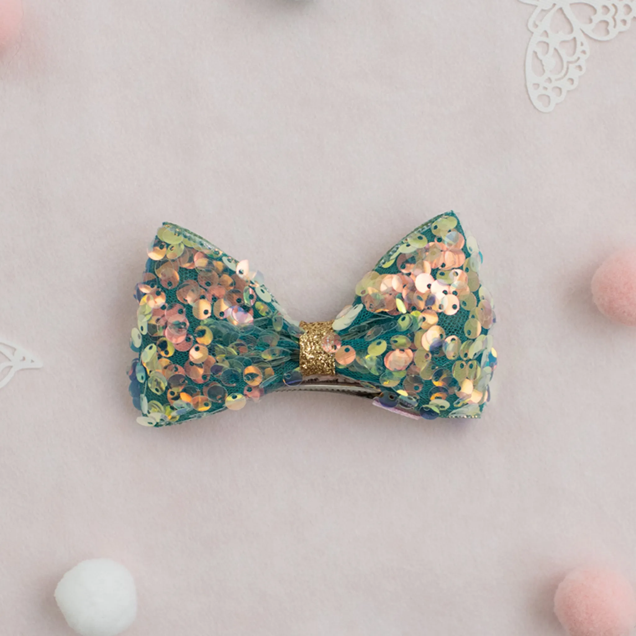 Summer Crystal Sparkling Large Sequins Bow Hair Clip