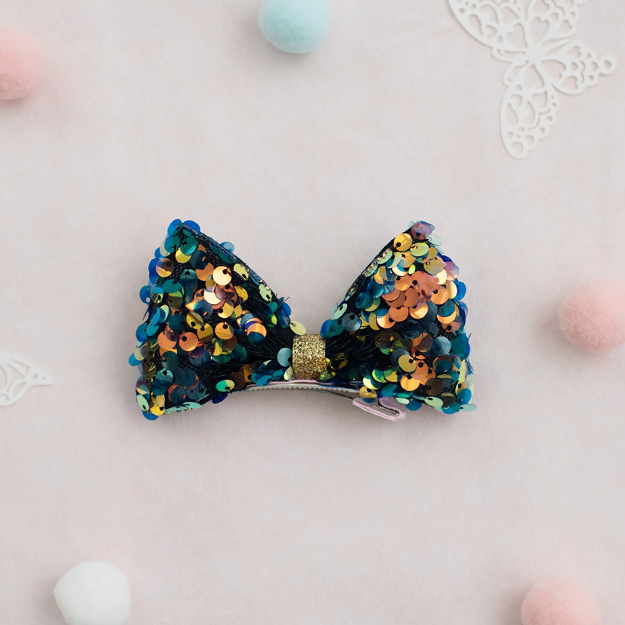 Summer Crystal Sparkling Large Sequins Bow Hair Clip