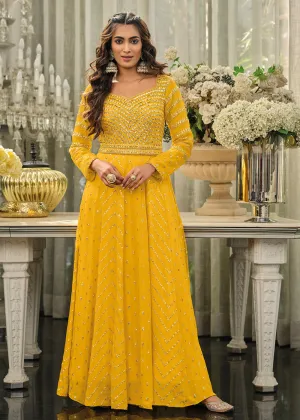 Sunshine Yellow Embellished Chinon Function Anarkali Dress