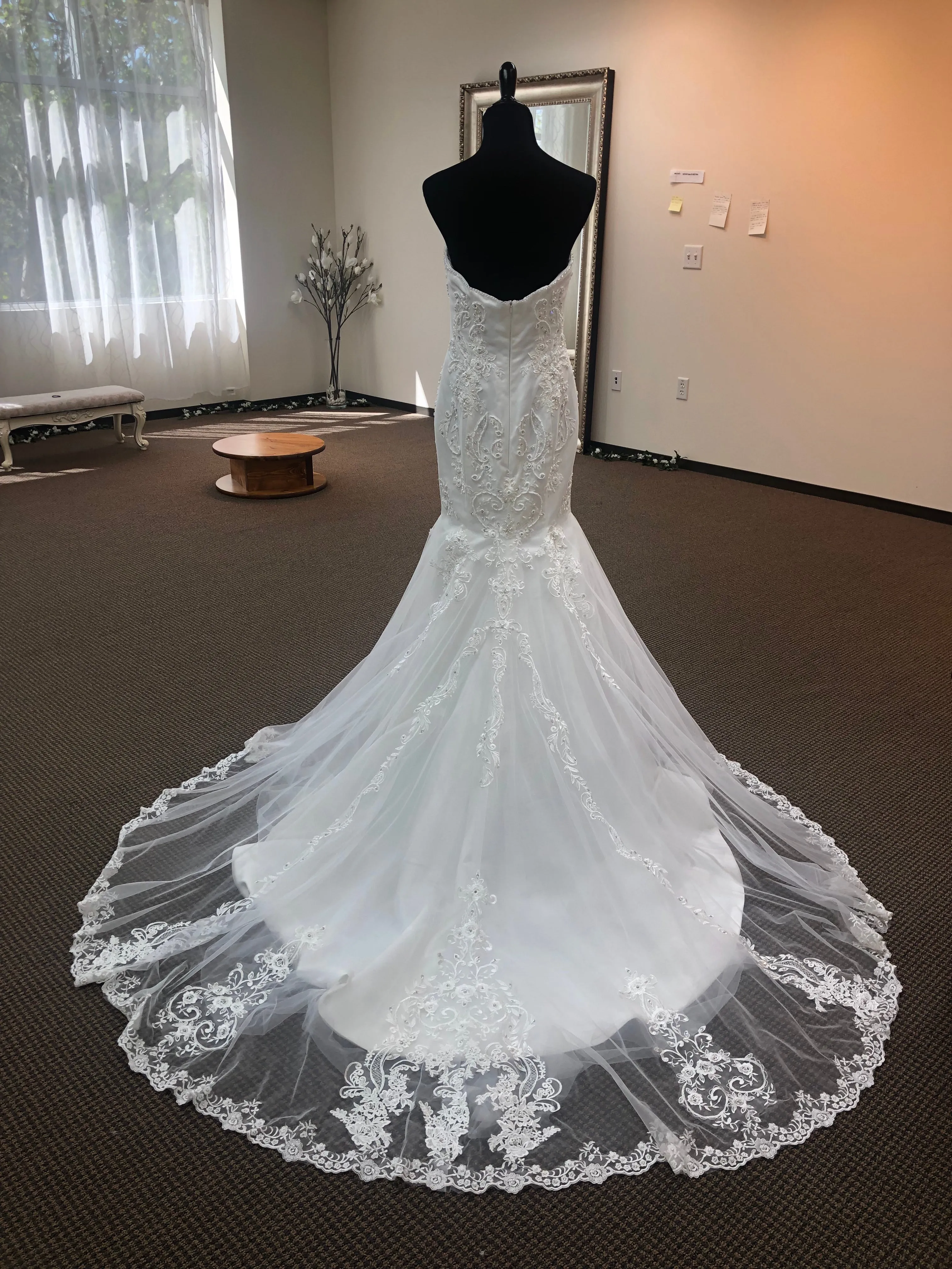 Sweet Marguerit - Selena Huan Strapless Beaded Abstract Chantilly Lace Mermaid Gown