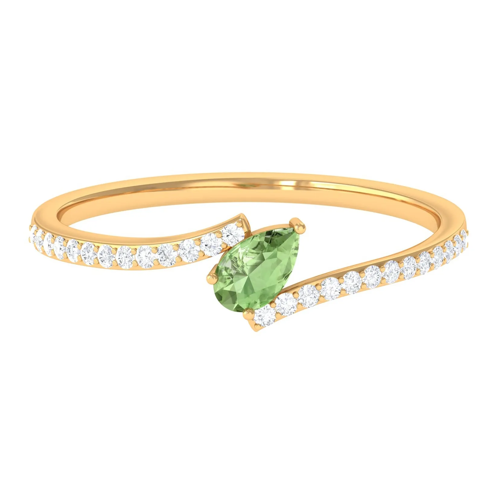 Tilted Pear Shape Green Sapphire and Diamond Bypass Promise Ring