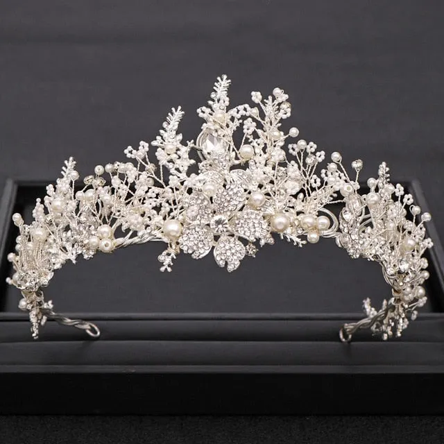 Trendy Handmade  Baroque Rhinestone Pearl Crystal Wedding Bridal Crown Hair Accessory