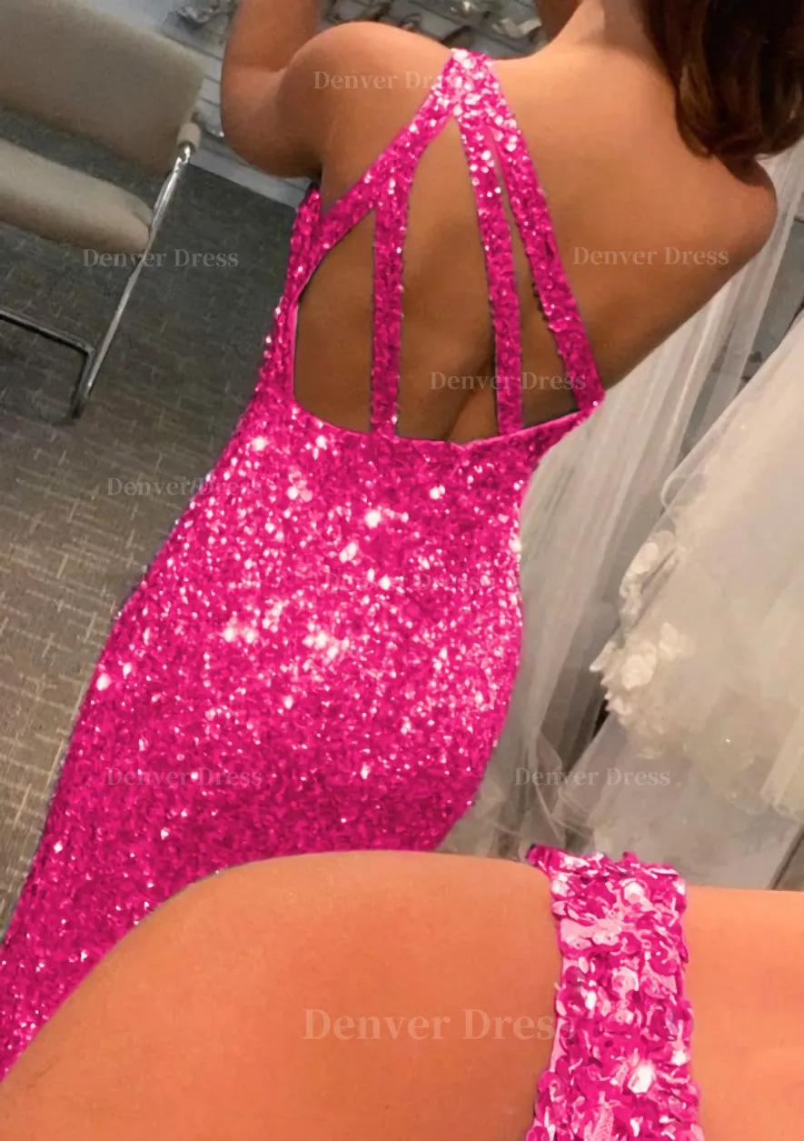 Trumpet/Mermaid One-Shoulder Sleeveless Sparkling Allover Sequined Prom Dress With Split