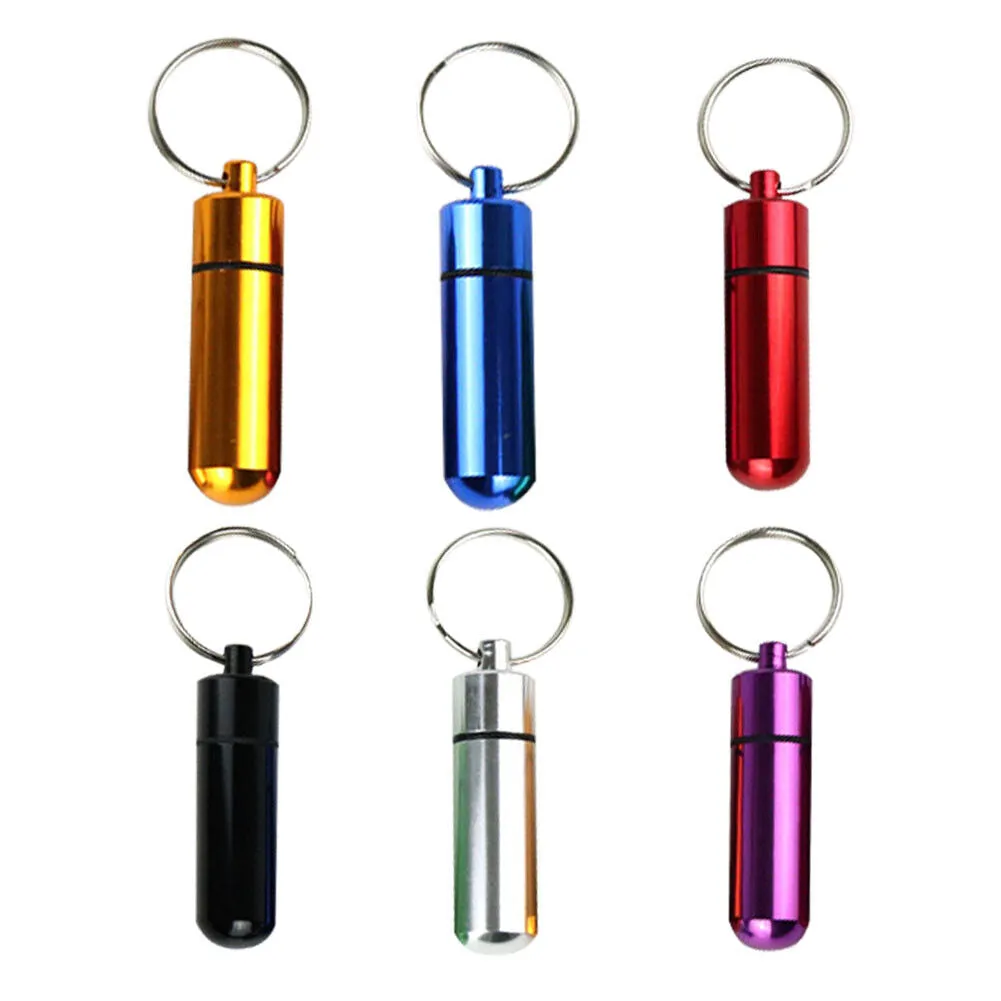 US 6-12 Aluminum Metal Pill Box Case Organizer Keychain Outdoor Medicine Bottle