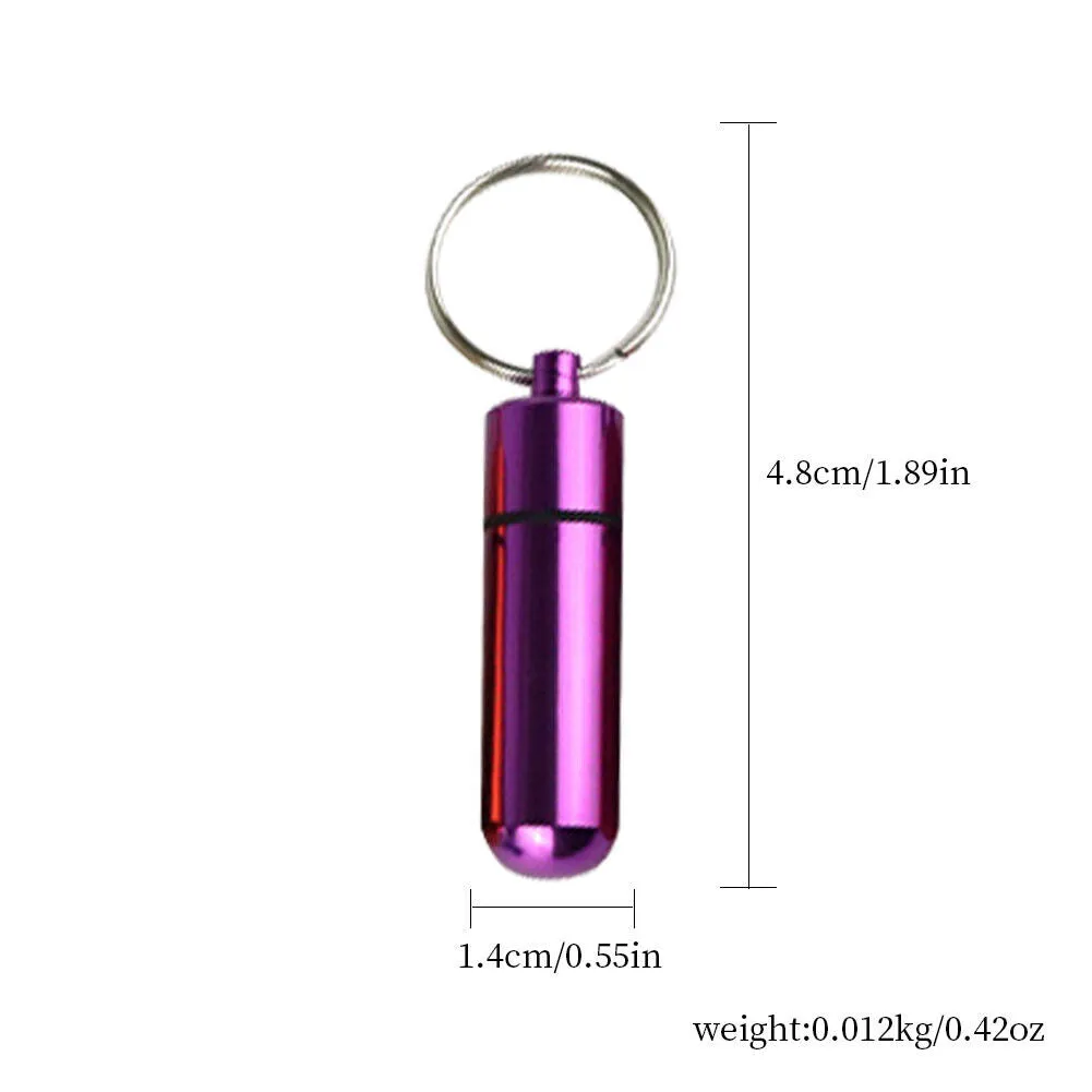 US 6-12 Aluminum Metal Pill Box Case Organizer Keychain Outdoor Medicine Bottle