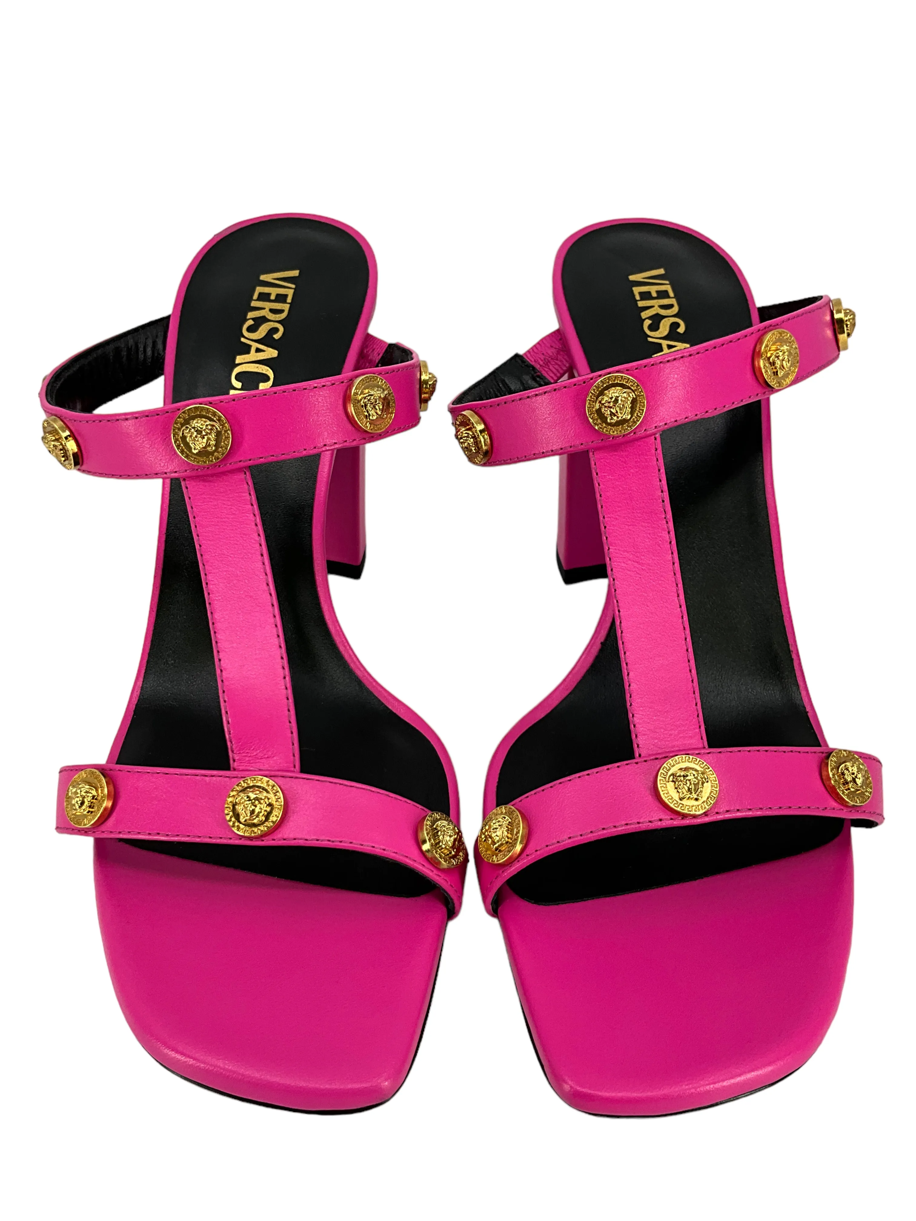 VERSACE Leather T Strap Medusa Sandals Size 9 NEW