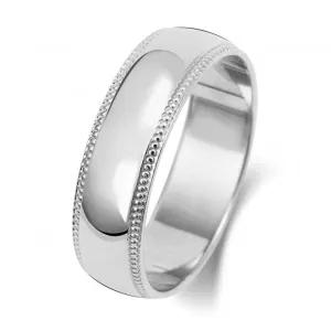 Wedding Band 18K D Shape Millgrain 6 mm-1.25 Wedding  Ring WQ186WL