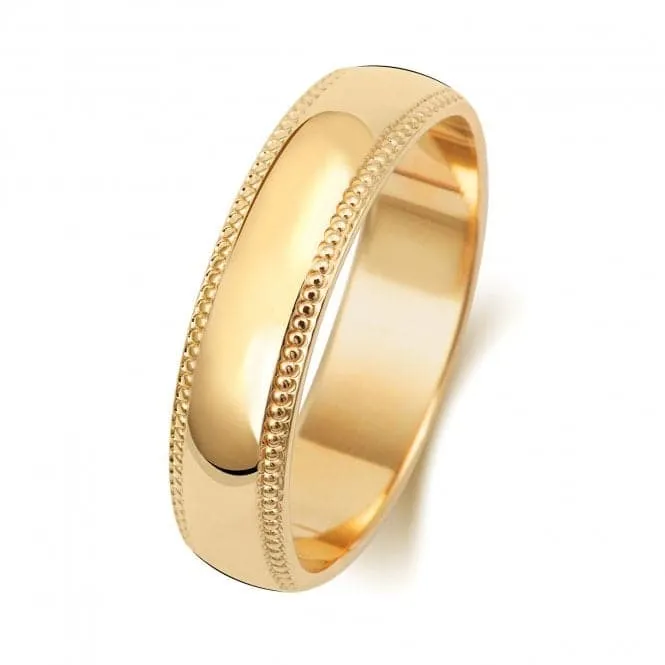 Wedding Band  9K D Shape Millgrain 5 mm-1.2 Wedding  Ring W185L