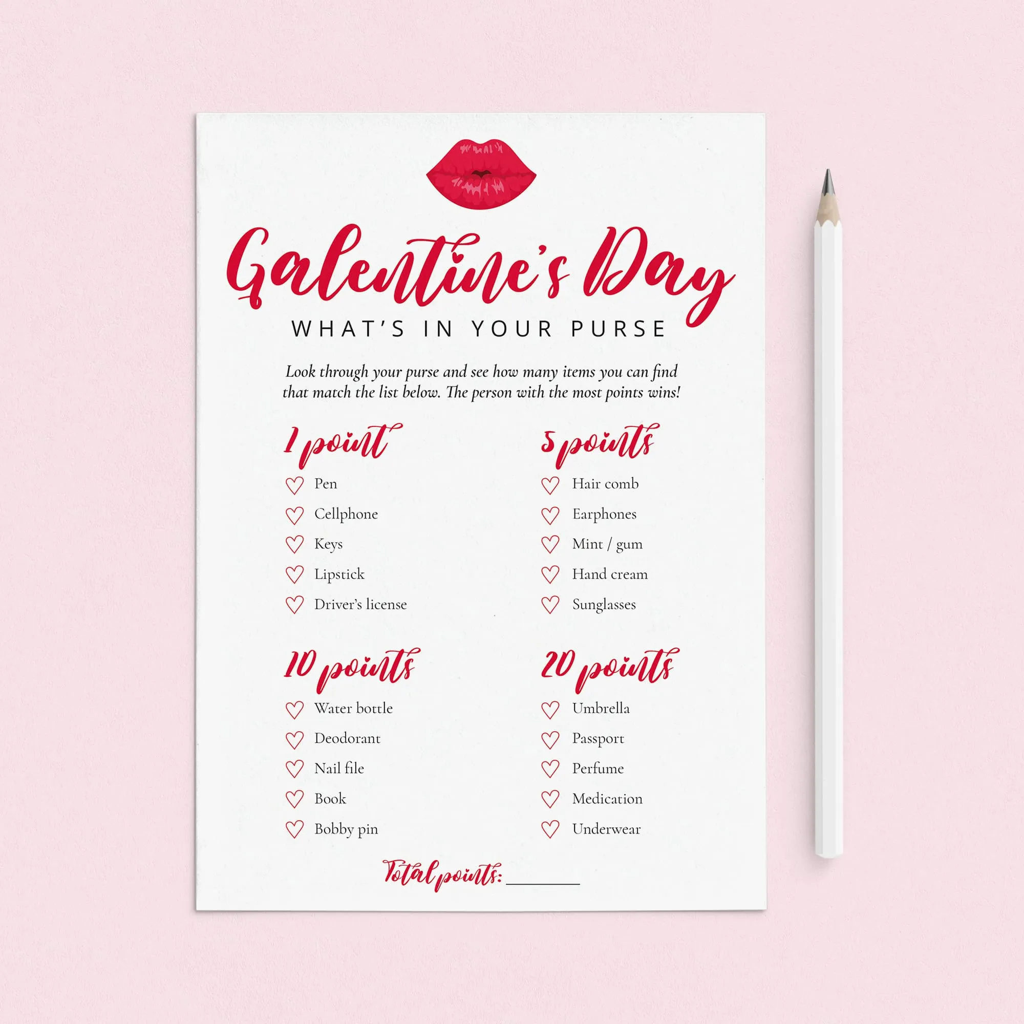 What's In Your Purse Game for Galentine's Day Printable