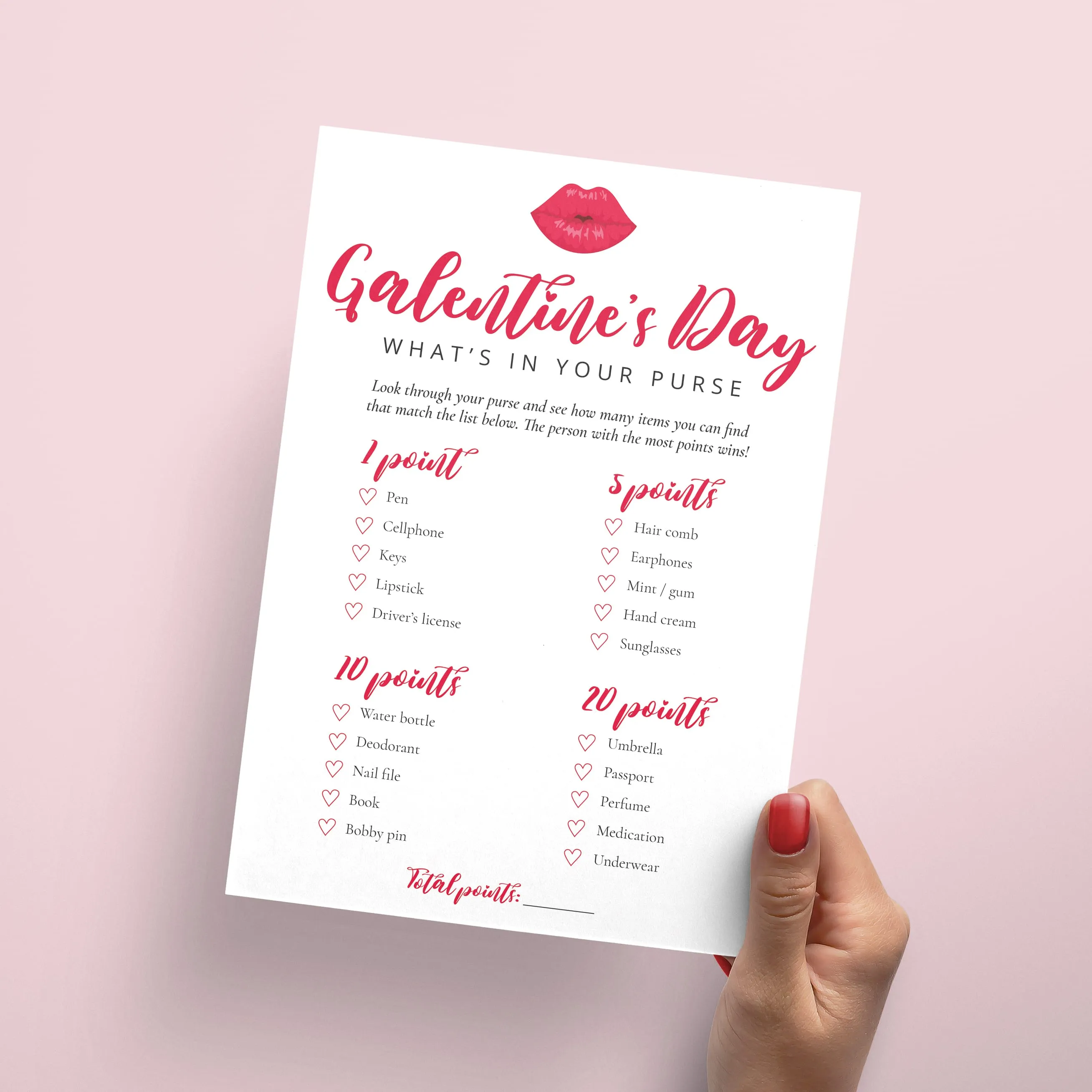 What's In Your Purse Game for Galentine's Day Printable