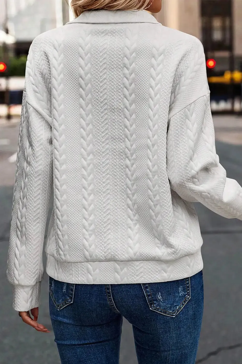 White Cable Textured Sweatshirt