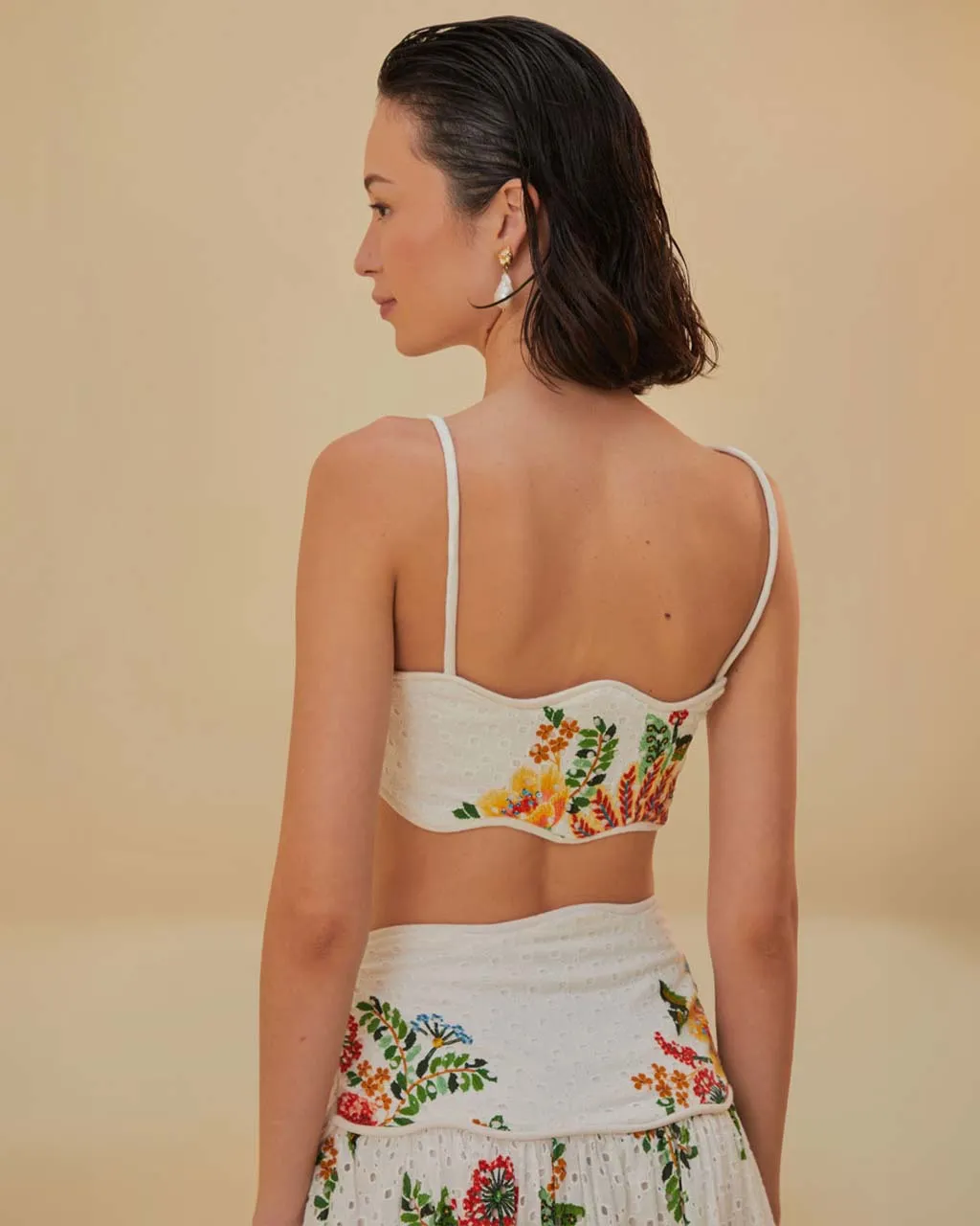 White Delicate Garden Sleeveless Crop Top