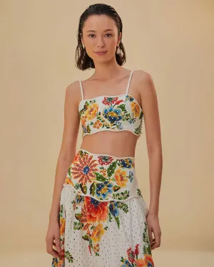 White Delicate Garden Sleeveless Crop Top