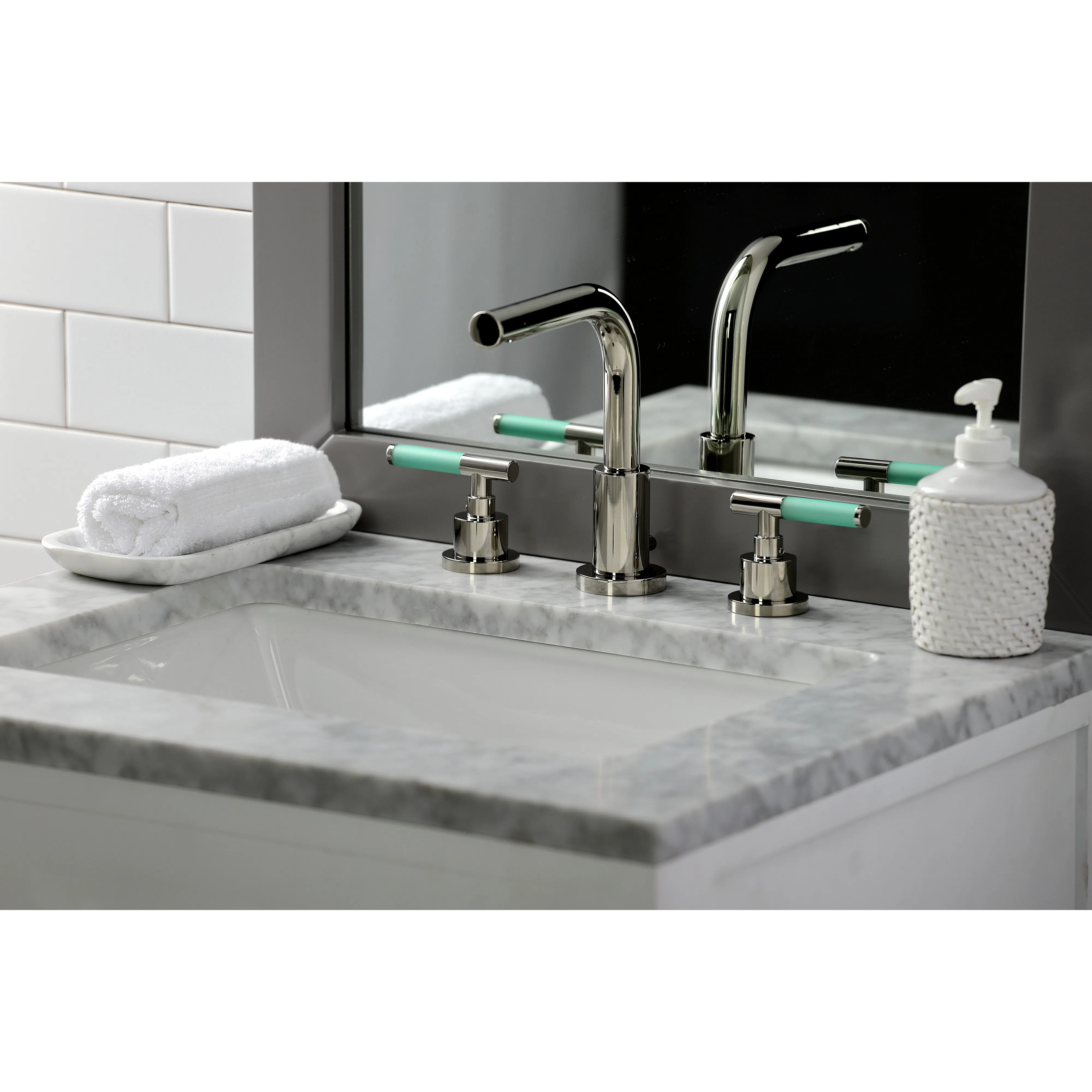 Widespread Bathroom Faucet with Brass Pop-Up