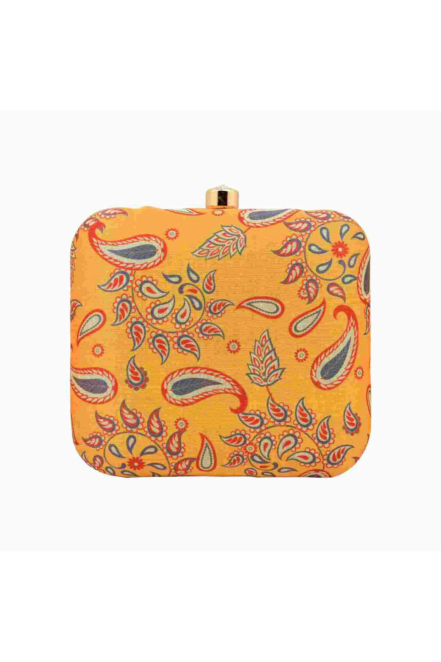 Yellow Paisley Print Silk Clutch