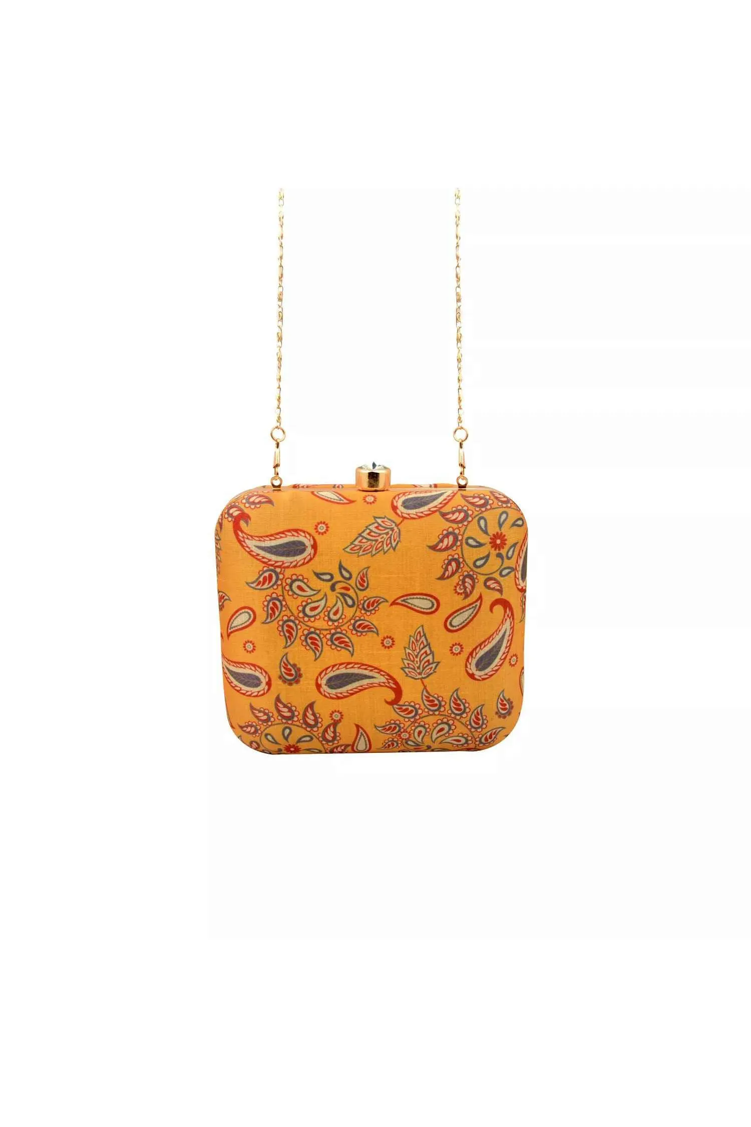 Yellow Paisley Print Silk Clutch